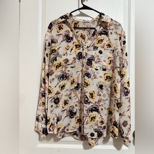 Maurices Cream and Purple Floral Blouse